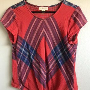 Anthropologie Cloth & Stone plaid short sleeve top
